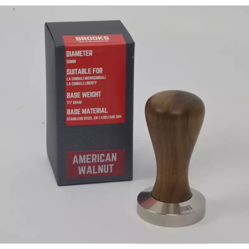 Brooks tamper 50mm met amerikaans walnoot handvat